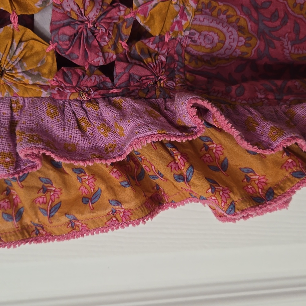 THML Pink & Mustard Paisley Ruffle Yoke Sleeveless Top - Picture 4 of 7